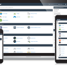 cPanel interface on three different screens.