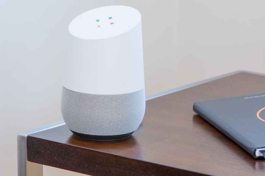 A smart speaker in a home.
