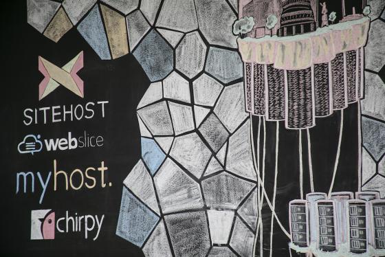 SiteHost and sister brands illustrated in chalk on a blackboard.