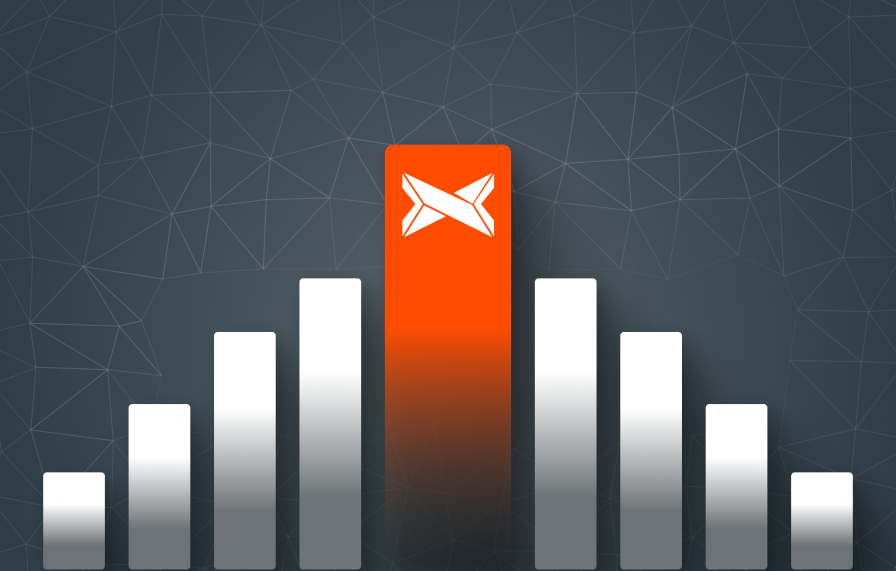 A bar chart that reaches it's peak in the middle. The highest bar is coloured orange (the rest are white). The orange bar has the SiteHost logo in the middle.